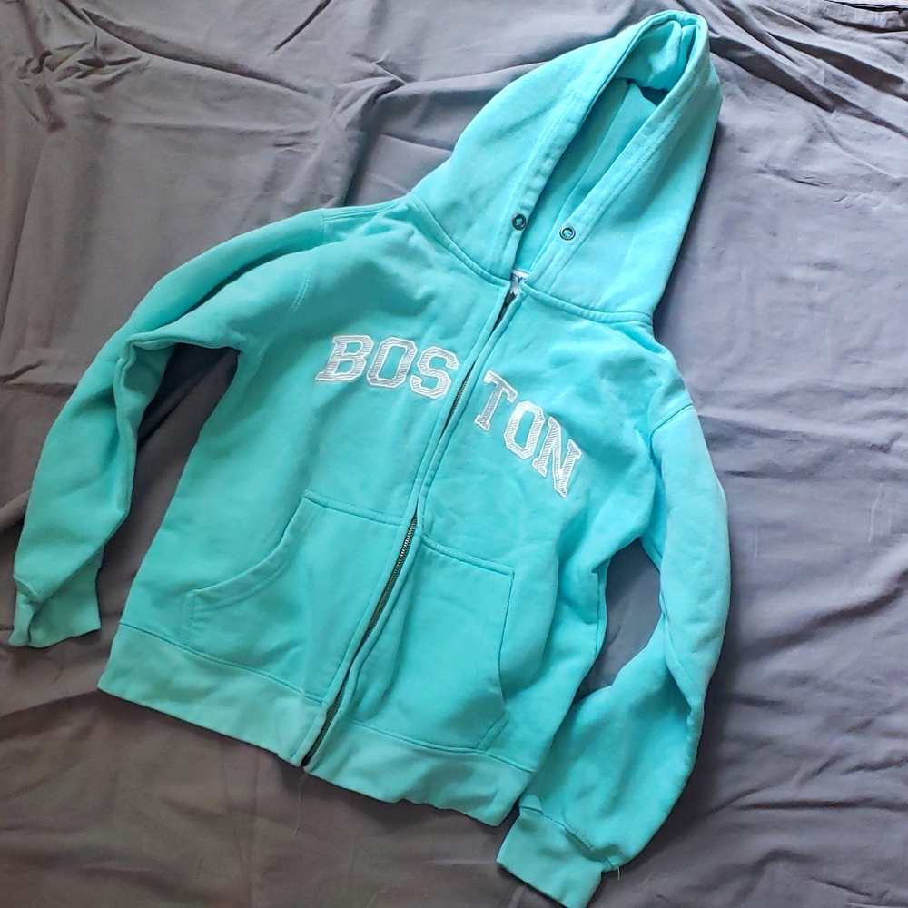 Vineyard girls L teal Boston zip up hoodie